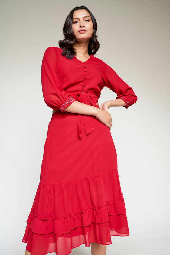 Red Crop Top-Skirt Set, Red, image 1